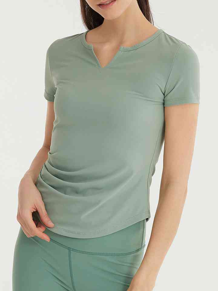 Notched Neck Short Sleeve Active Top | 1mrk.com