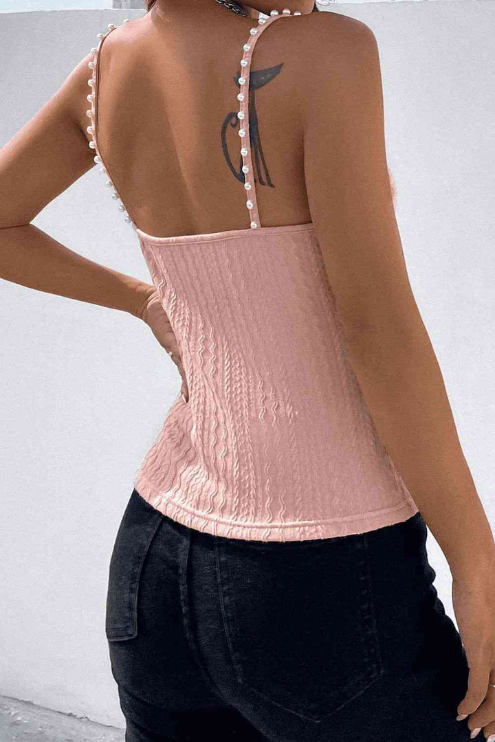Beads Detail Spaghetti Straps Cable-Knit Cami | 1mrk.com