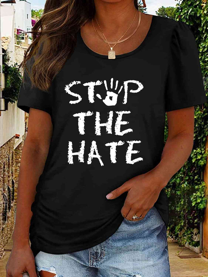 Round Neck Short Sleeve STOP THE HATE Graphic T-Shirt | 1mrk.com