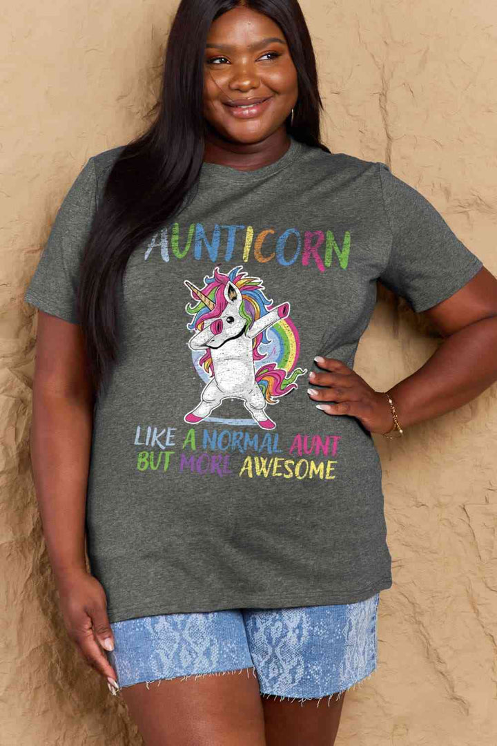 Simply Love Full Size AUNTICORN LIKE A NORMAL AUNT BUT MORE AWESOME Graphic Cotton Tee | 1mrk.com