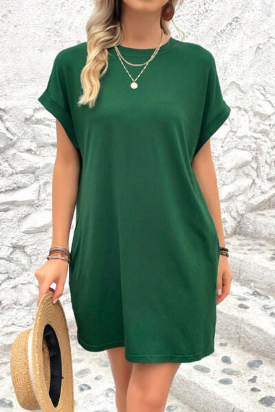 Pocketed Round Neck Short Sleeve Dress |1mrk.com