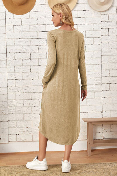 Pocketed Round Neck Long Sleeve Tee Dress | Trendsi