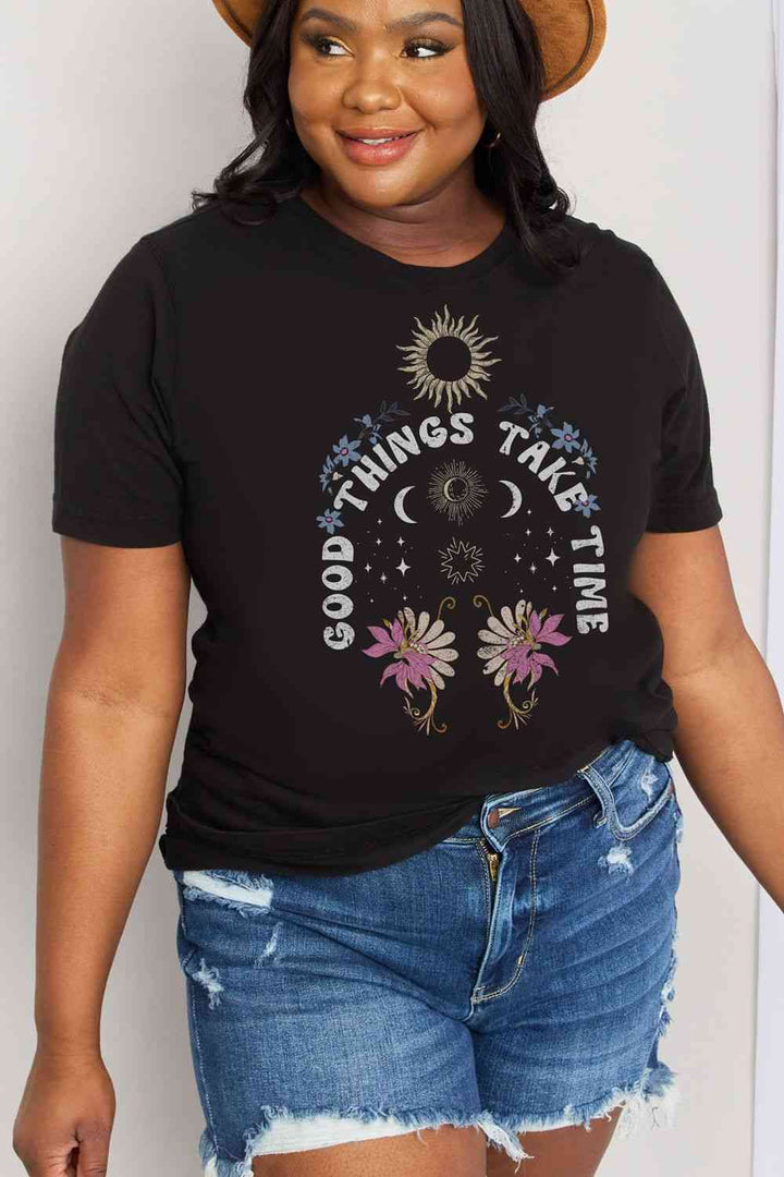 Simply Love Full Size GOOD THINGS TAKE TIME Graphic Cotton Tee | 1mrk.com