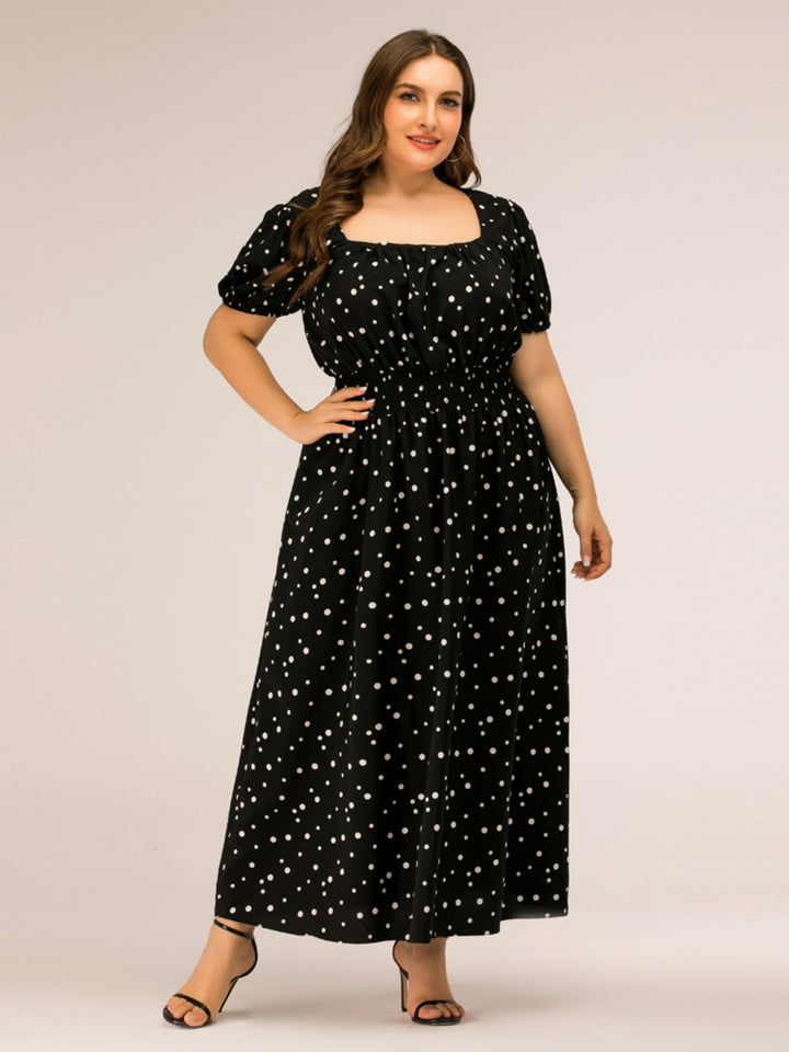 Plus Size Polka Dot Square Neck Dress | Trendsi