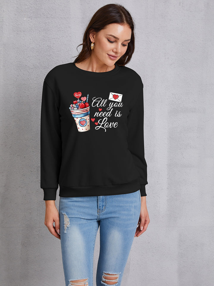 ALL YOU NEED IS LOVE Round Neck Sweatshirt | Trendsi