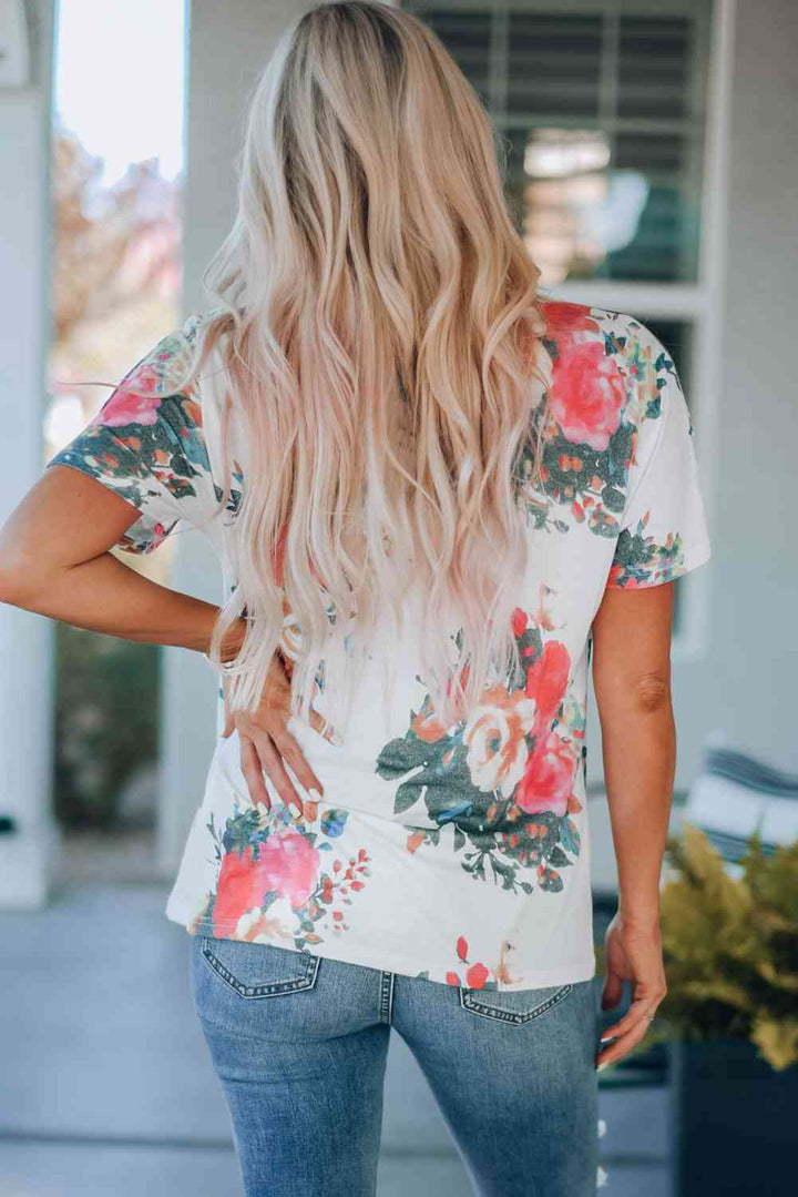 Floral V-Neck Tee Shirt | 1mrk.com