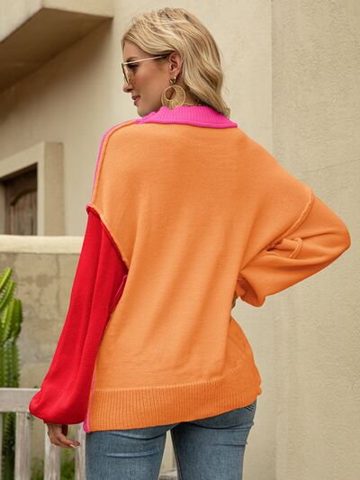 Color Block Dropped Shoulder Sweater |1mrk.com