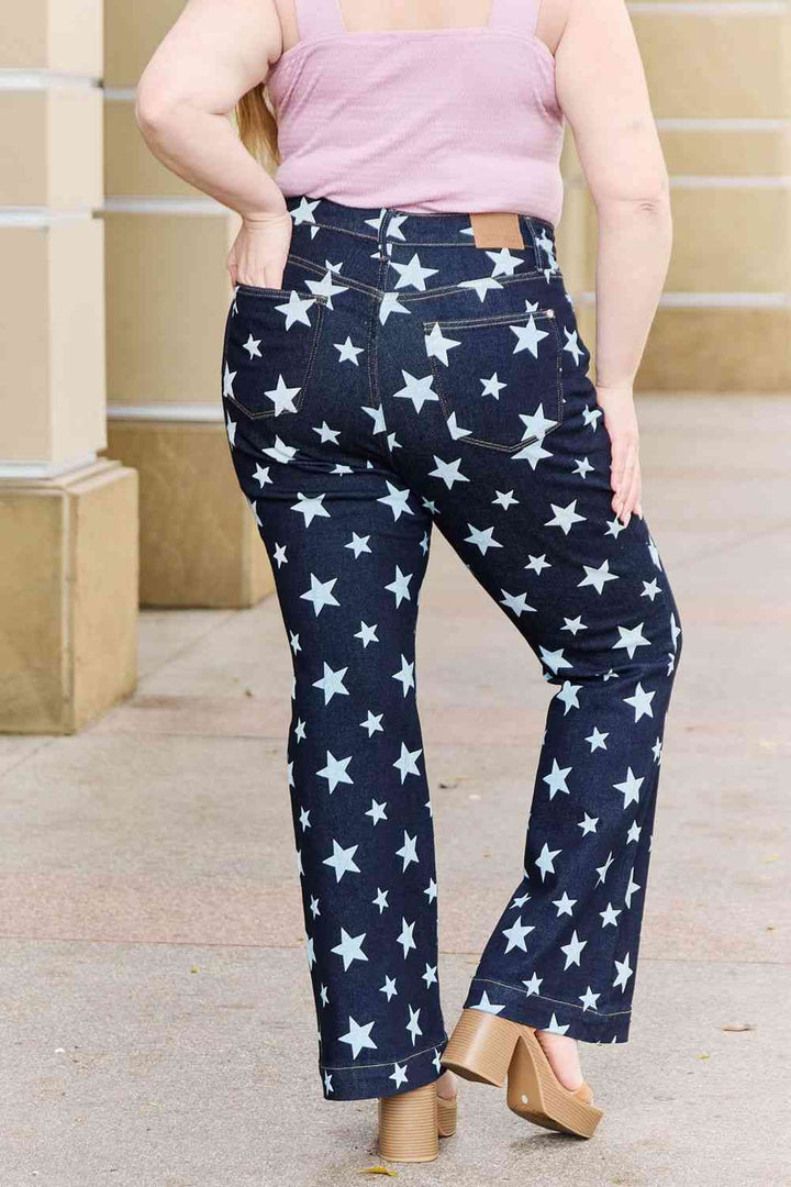 Judy Blue Janelle Full Size High Waist Star Print Flare Jeans | 1mrk.com