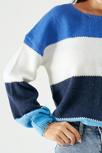 Color Block Dropped Shoulder Sweater |1mrk.com