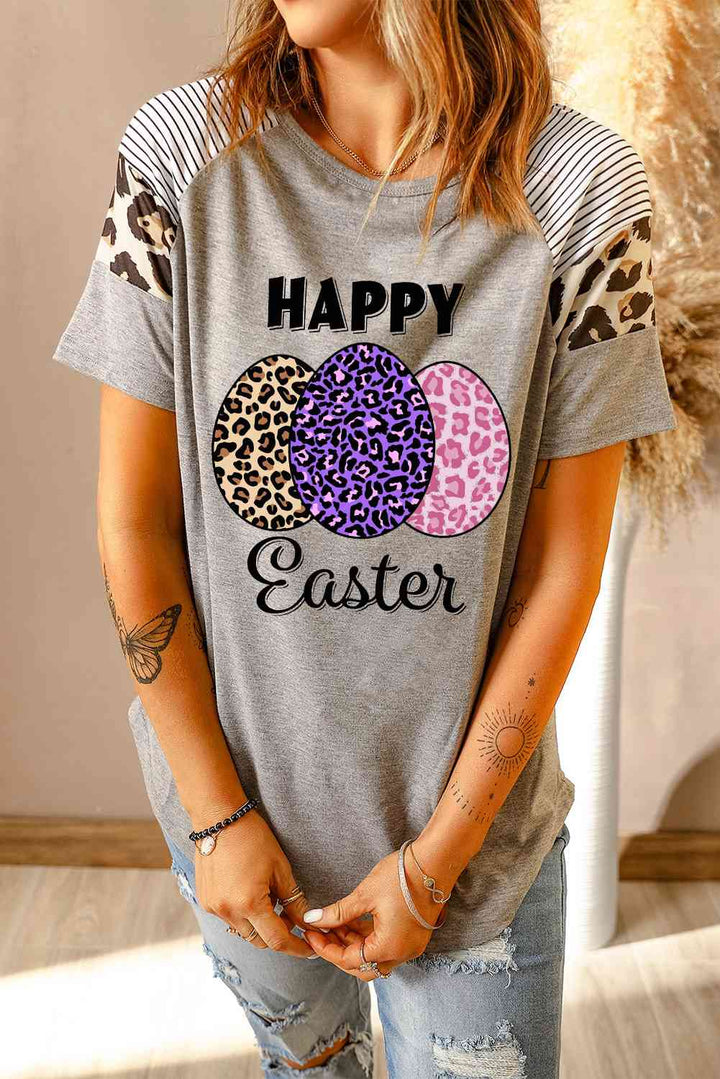 HAPPY EASTER Leopard Graphic Raglan Sleeve Tee | 1mrk.com