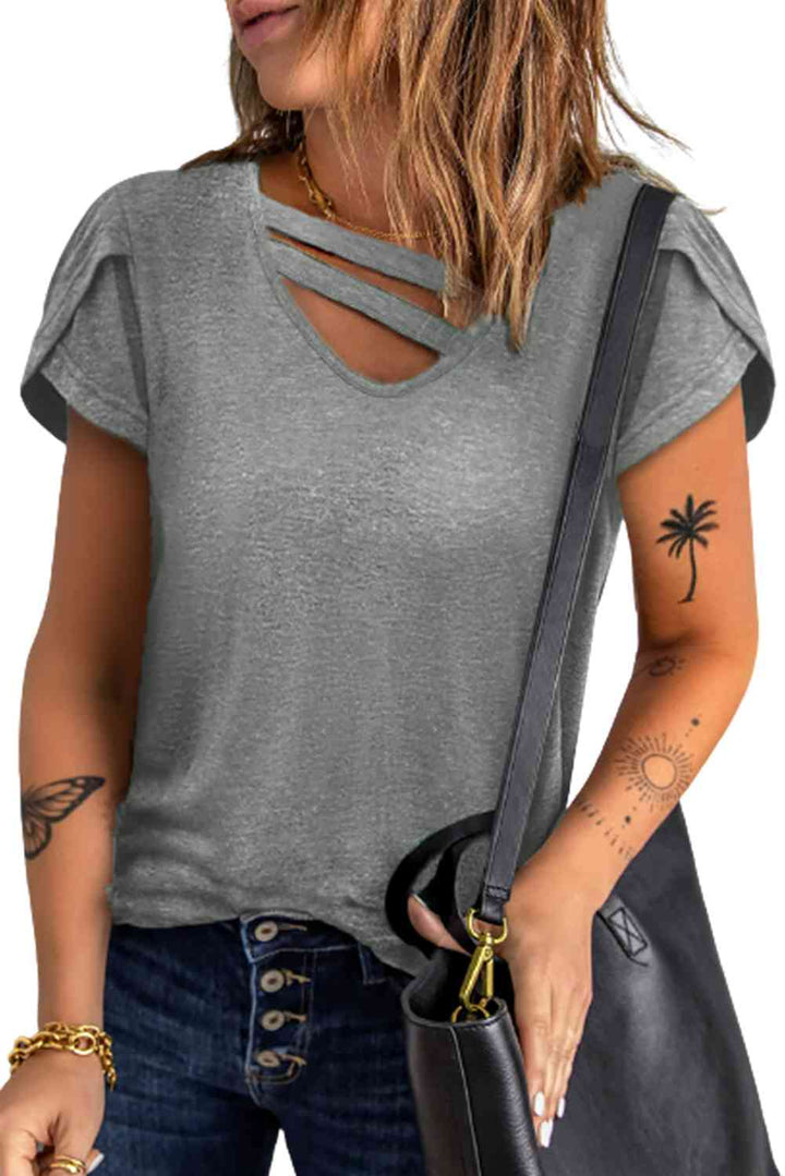 Strappy V-Neck Petal Sleeve Tee | 1mrk.com