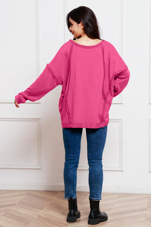 Round Neck Exposed Seam Sweatshirt |1mrk.com