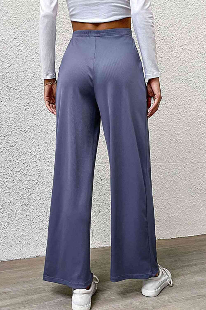 Pleated Detail Wide-Leg Pants with Pockets | 1mrk.com