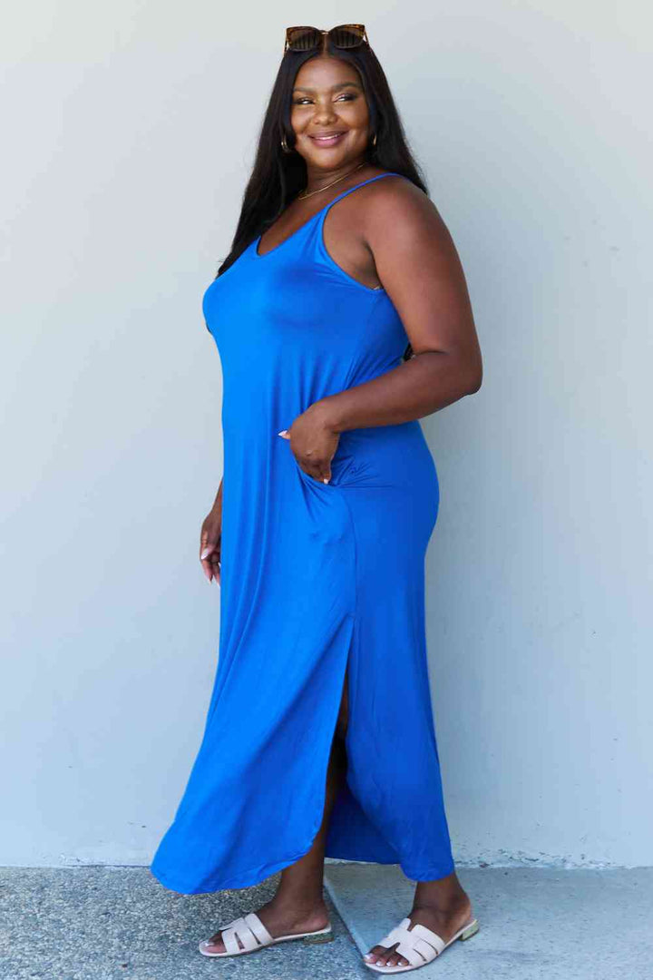 Ninexis Good Energy Full Size Cami Side Slit Maxi Dress in Royal Blue | 1mrk.com