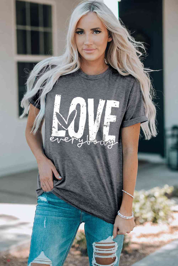 LOVE EVERYBODY Short Cuffed Sleeve T-Shirt | 1mrk.com