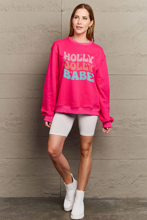 Simply Love Full Size HOLLY JOLLY BABE Long Sleeve Sweatshirt |1mrk.com