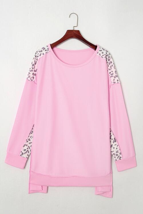 Plus Size Animal Print Exposed Seam Long Sleeve Sweatshirt |1mrk.com