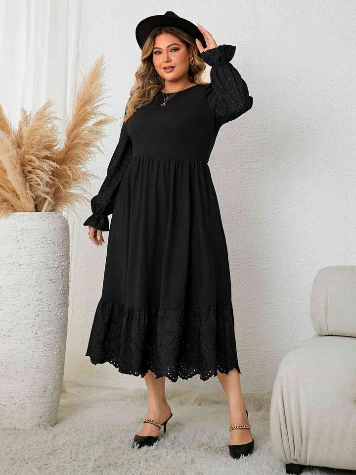 Plus Size Flounce Sleeve Lace Detail Dress |1mrk.com