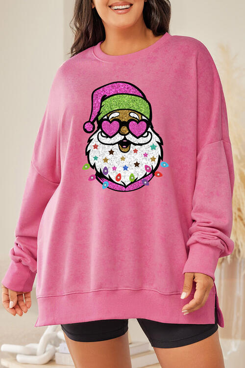 Plus Size Santa Claus Sequin Round Neck Sweatshirt |1mrk.com