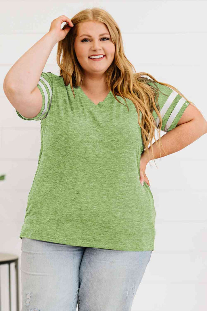 Plus Size Striped V-Neck Tee Shirt | 1mrk.com