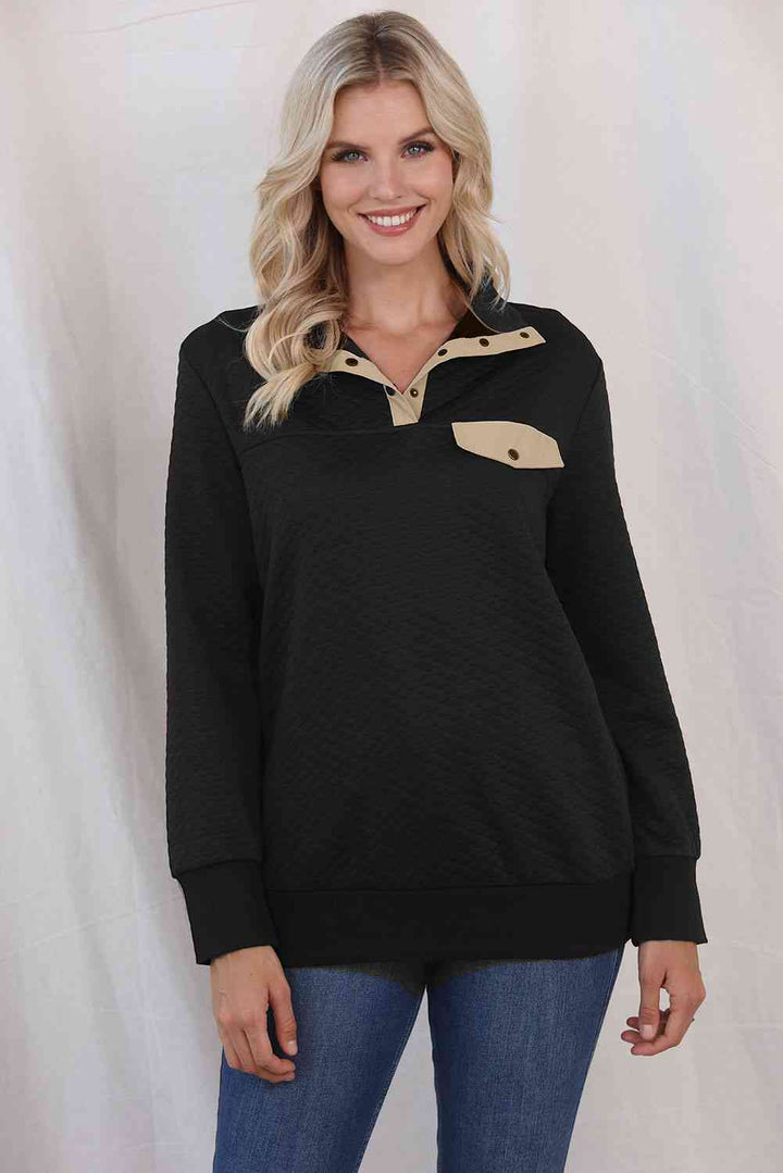 Collared Neck Long Sleeve Top |1mrk.com