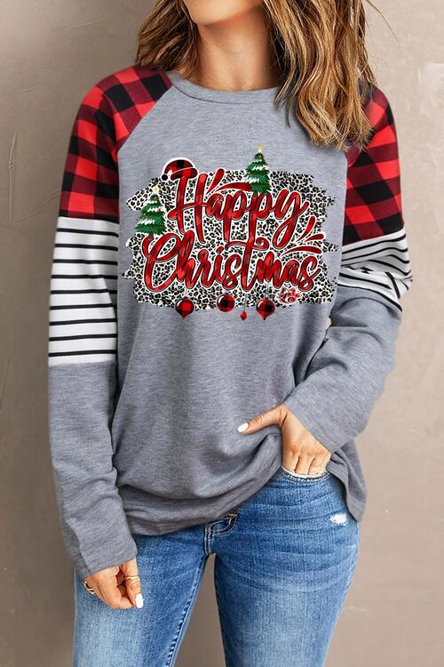 HAPPY CHRISTMAS Striped Long Sleeve T-Shirt | 1mrk.com