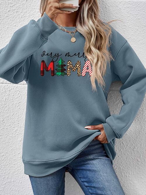 Letter Graphic Round Neck Long Sleeve Sweatshirt |1mrk.com