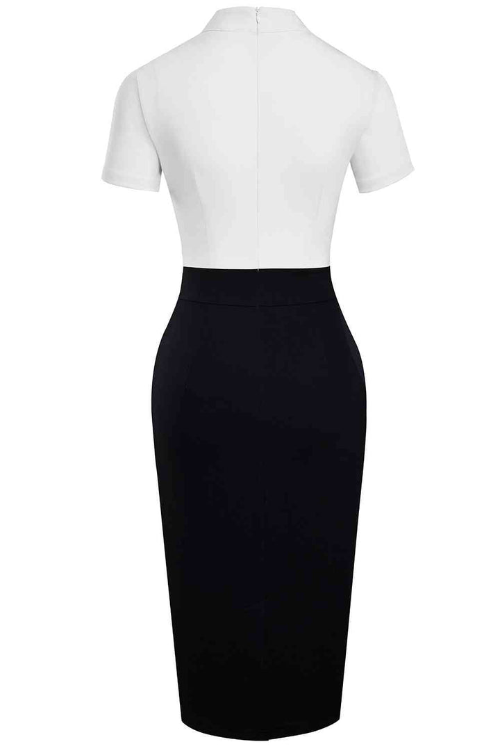 Round Neck Short Sleeve Pencil Dress |1mrk.com