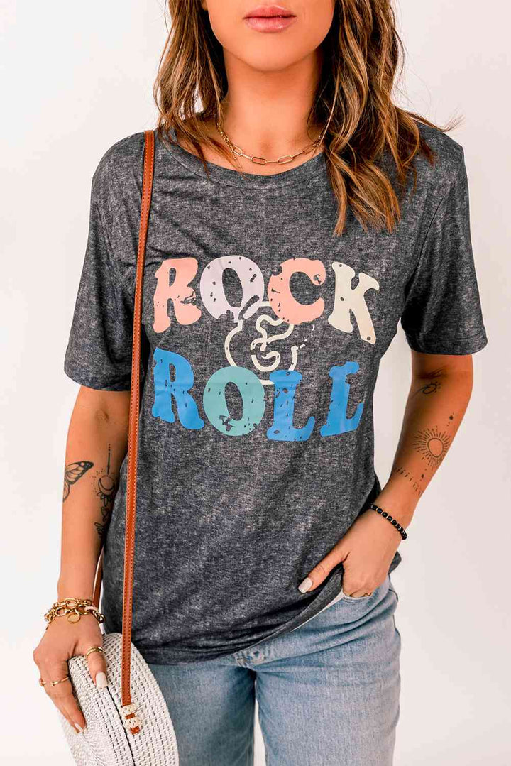 ROCK & ROLL Graphic Round Neck Short Sleeve Tee | 1mrk.com