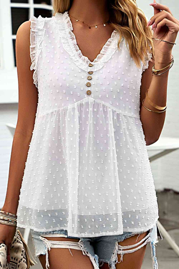 Swiss Dot Decorative Button Babydoll Tank | 1mrk.com