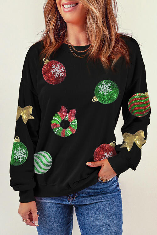 Sequin Patch Christmas Element Sweatshirt |1mrk.com