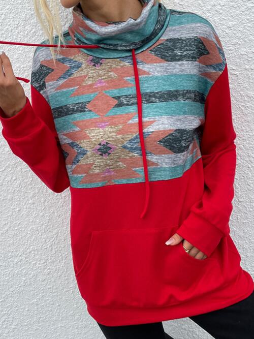 Geometric Drawstring Long-Sleeve Sweatshirt |1mrk.com