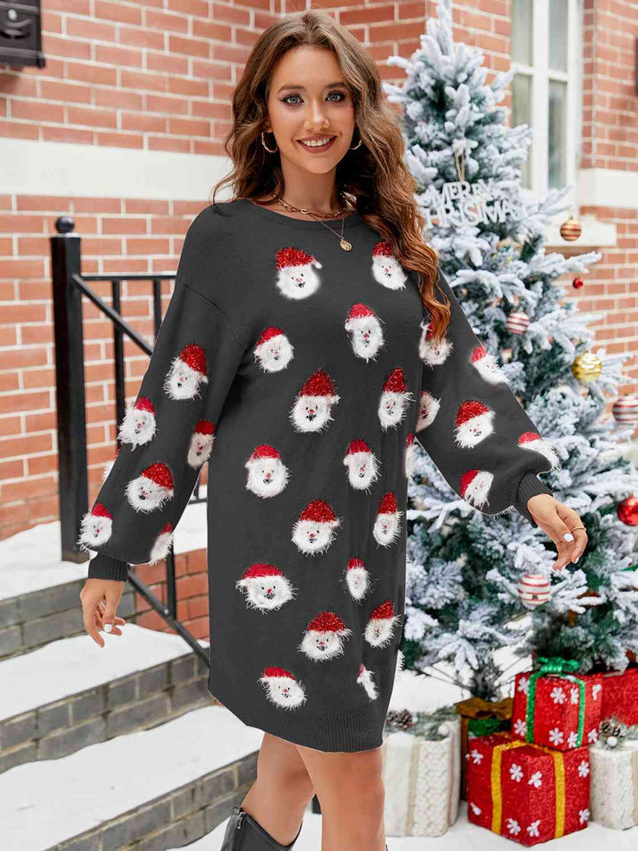 Round Neck Dropped Shoulder Sweater Dress | 1mrk.com