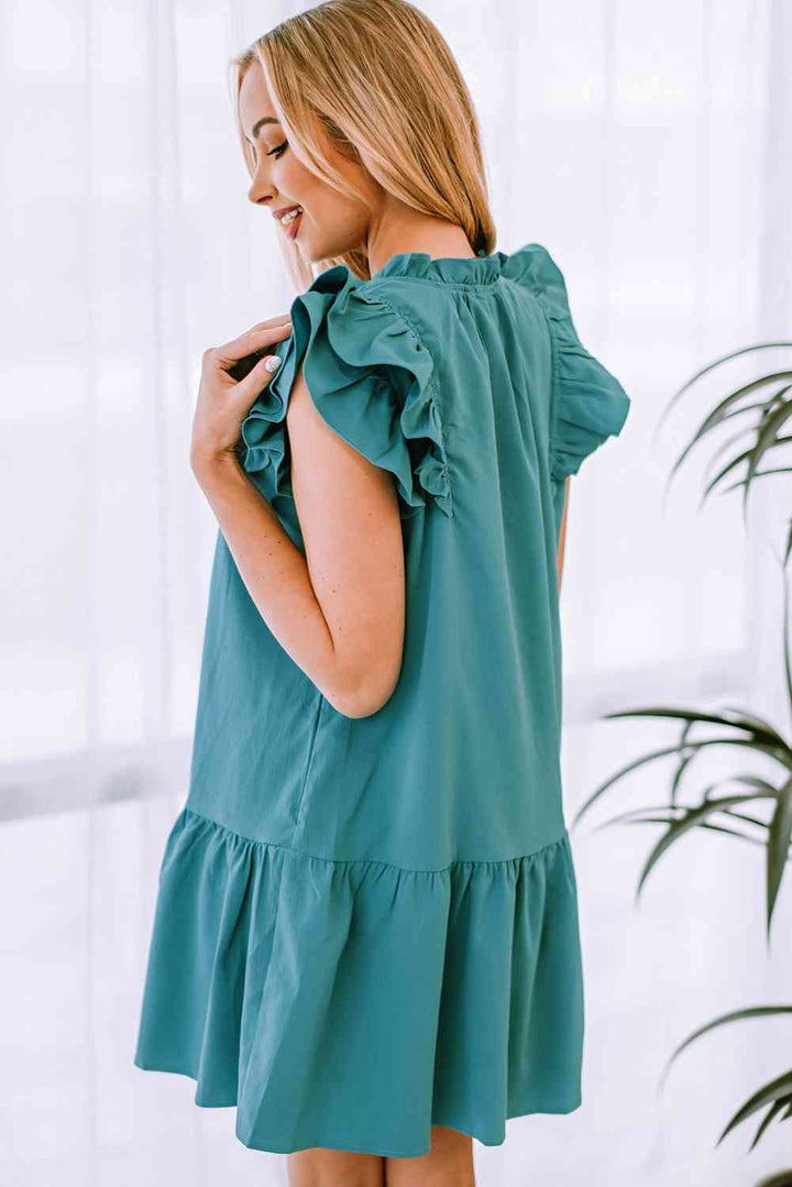 Ruffle Shoulder Tie-Neck Tiered Dress |1mrk.com