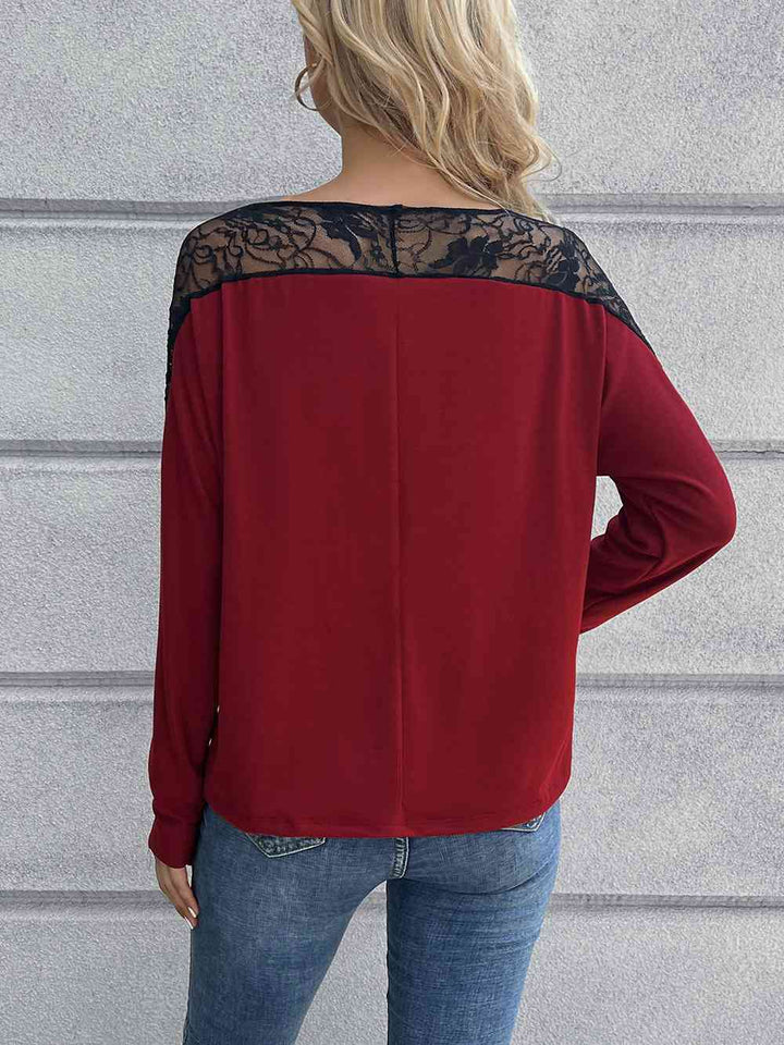 Lace Long Sleeve Round Neck Tee | 1mrk.com