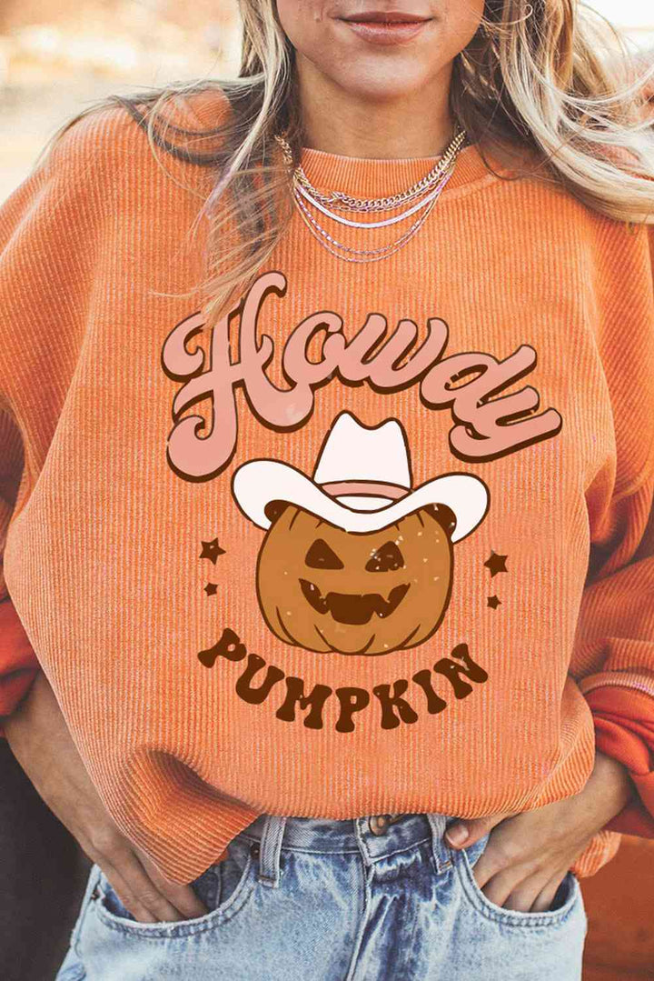 HOWDY Pumpkin Graphic Ribbed Sweatshirt |1mrk.com