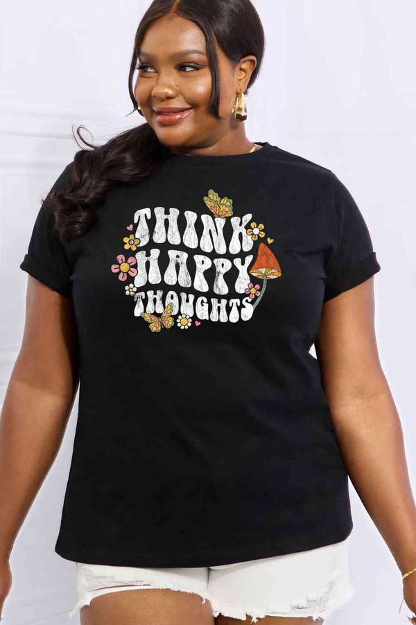 Simply Love Full Size THINK HAPPY THOUGHTS Graphic Cotton Tee | 1mrk.com