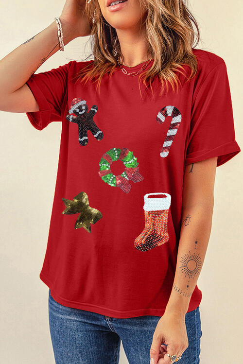 Sequin Christmas Element  Short Sleeve T-Shirt | 1mrk.com