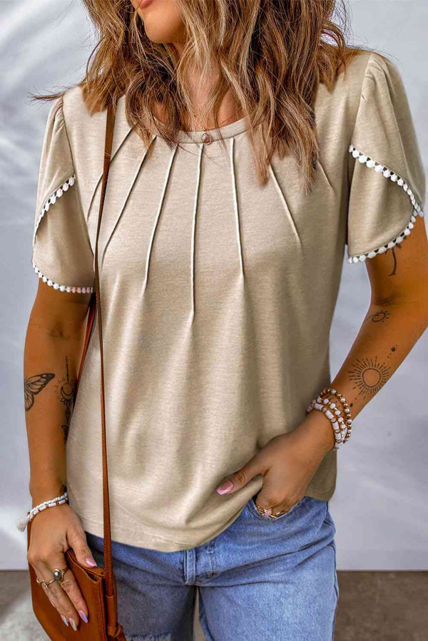 Round Neck Petal Sleeve Top | 1mrk.com