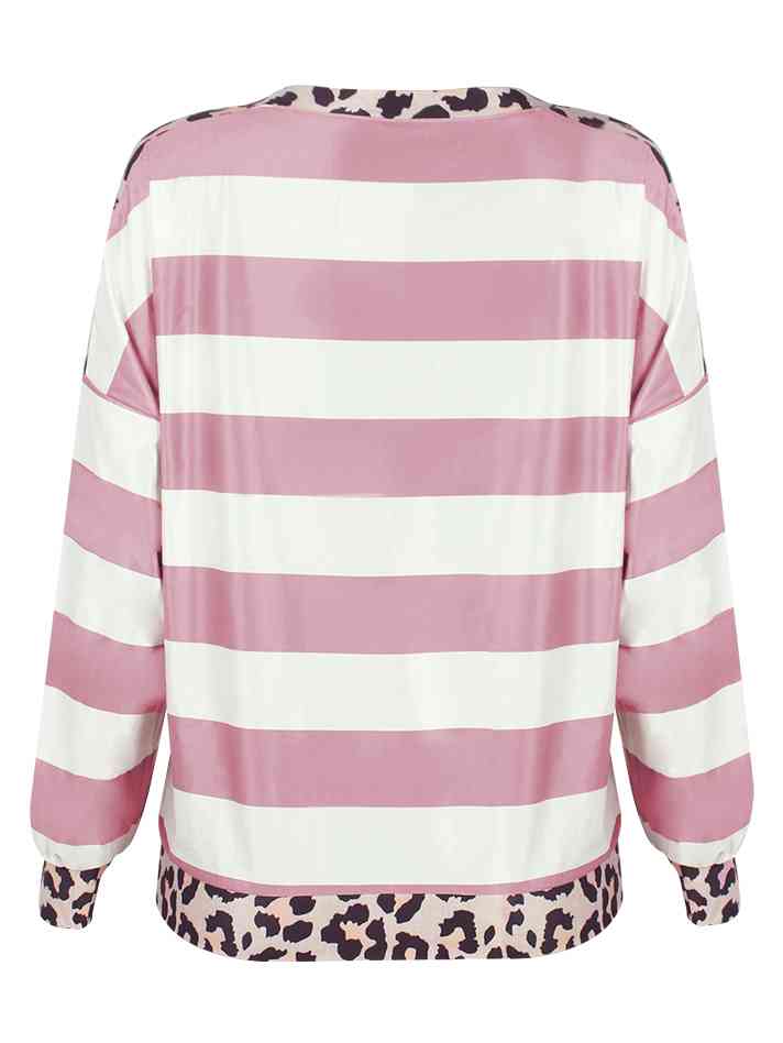 Striped Leopard Long Sleeves Top | 1mrk.com