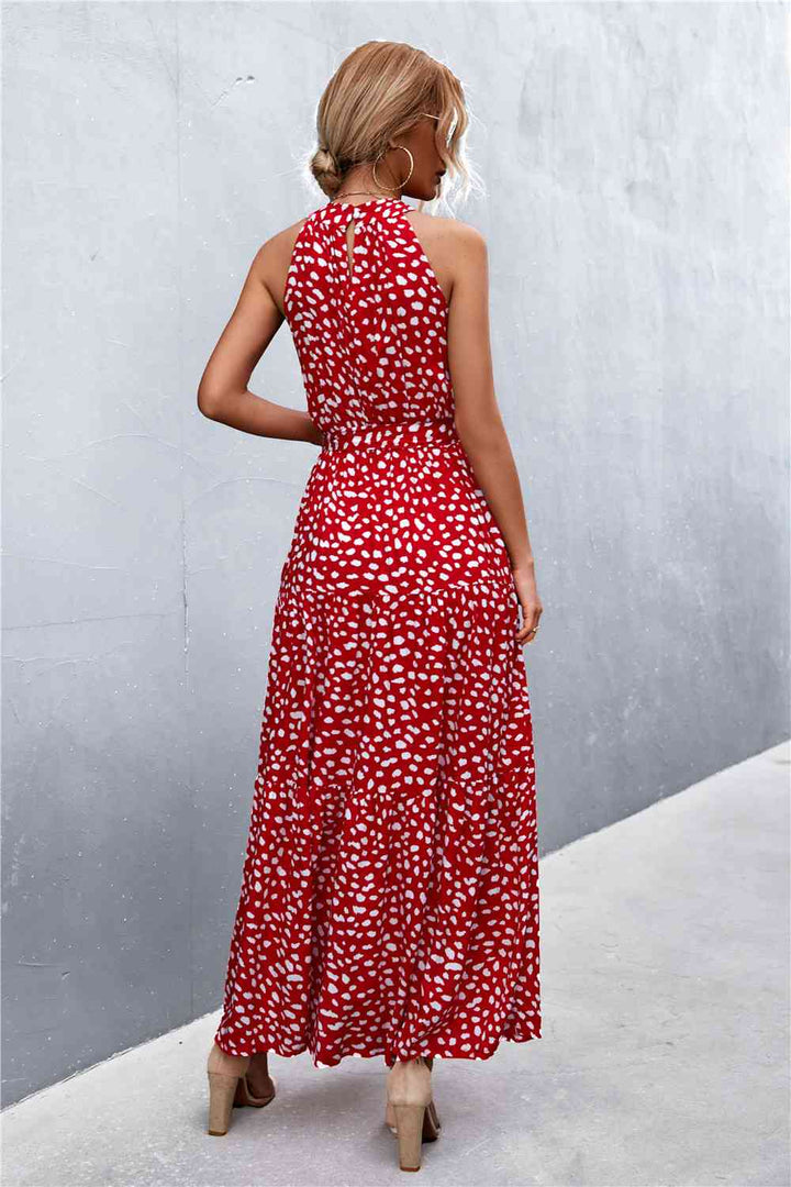 Printed Sleeveless Tie Waist Maxi Dress |1mrk.com