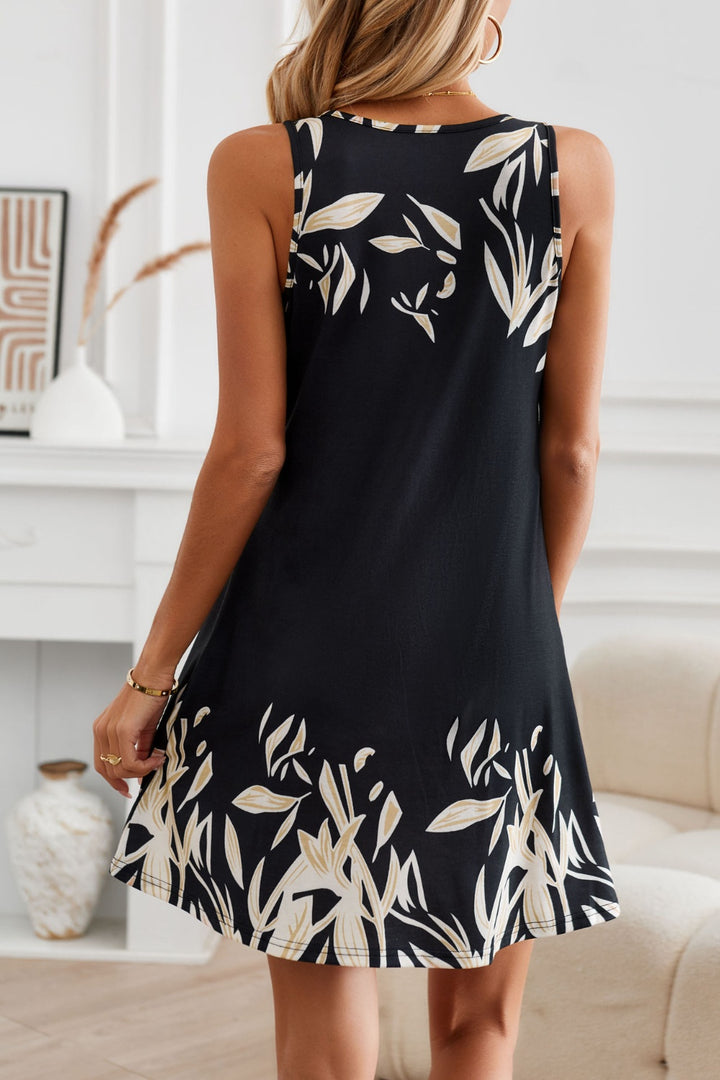 Printed Wide Strap Mini Dress with Pockets | Trendsi