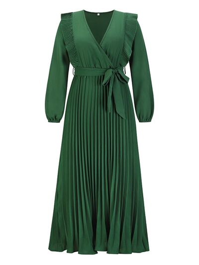 Pleated Surplice Tie Waist Maxi Dress |1mrk.com