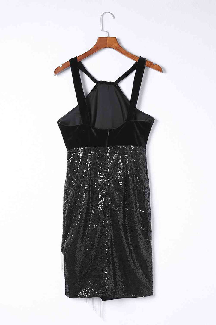 Sequin Fringe Detail Sleeveless Dress | 1mrk.com