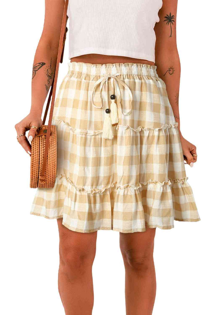 Plaid Tassel Tie Frill Trim Skirt |1mrk.com