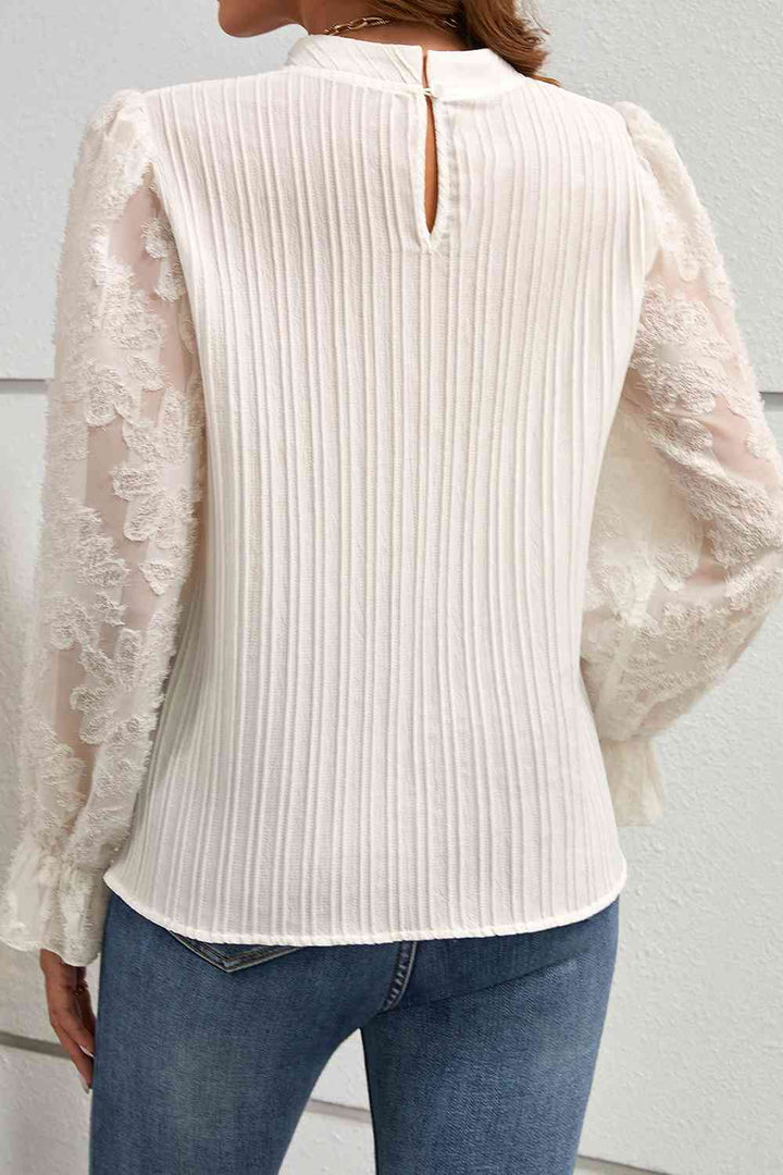 Mock Neck Flounce Sleeve Blouse | 1mrk.com