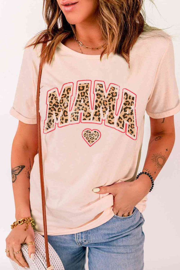 MAMA Heart Graphic Round Neck Tee | 1mrk.com