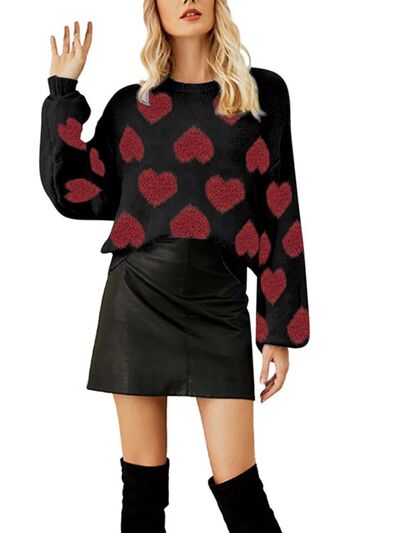 Heart Round Neck Dropped Shoulder Sweater | Trendsi