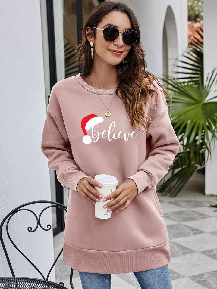 BELIEVE Graphic Tunic Sweatshirt |1mrk.com