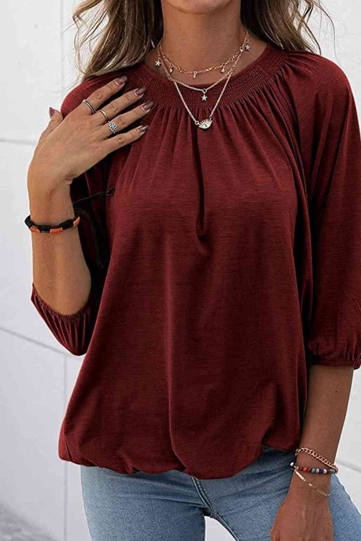 Gathered Detail Round Neck T-Shirt | 1mrk.com